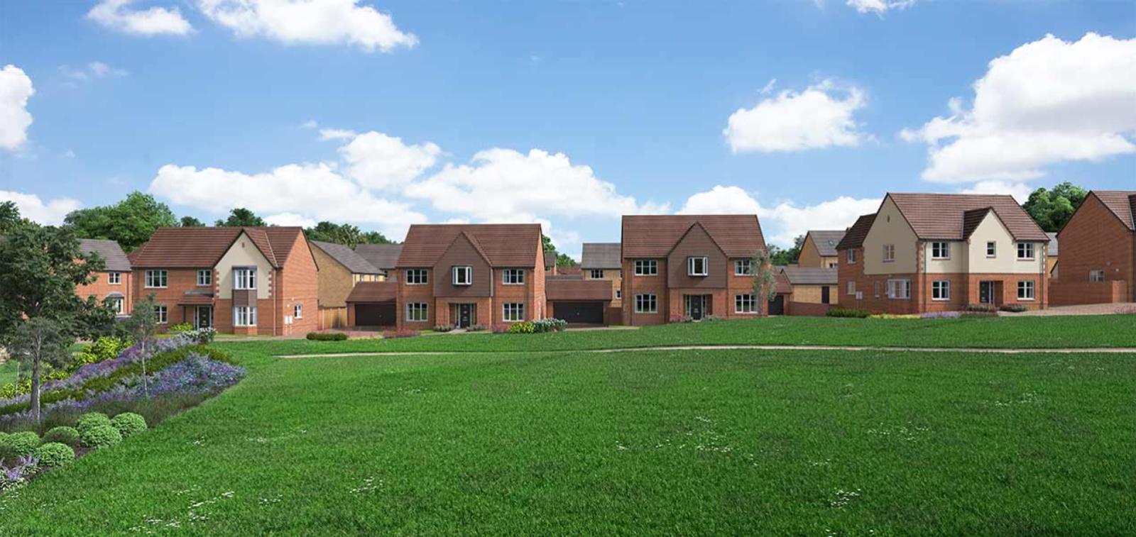 A Computer Generated Image (CGI) of the proposed street scene at The Orchards in Drakes Broughton