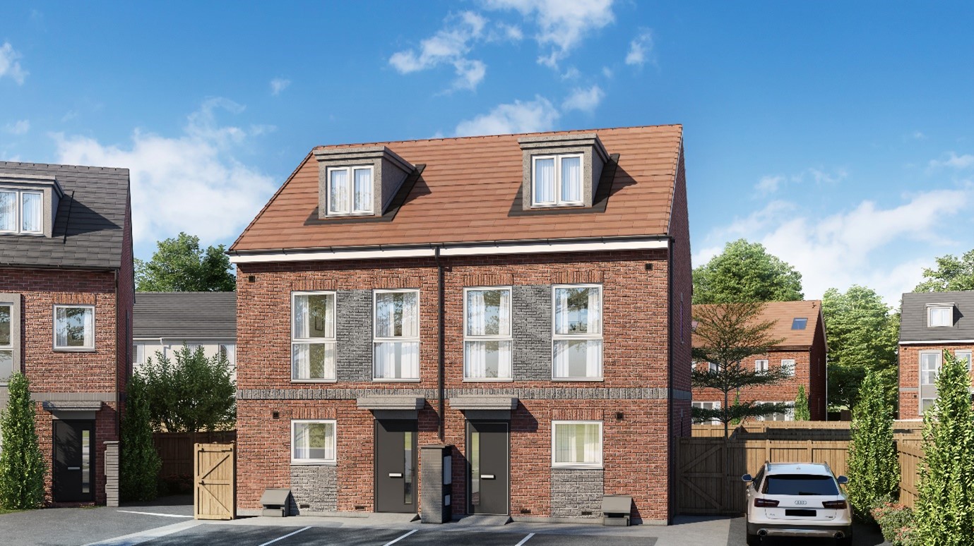 Exterior of semi-detached homes on a housing estate
