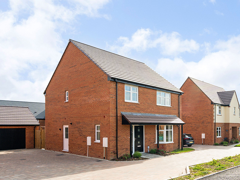 Front exterior showing plot 107 at the Orchards property development in Worcestershire
