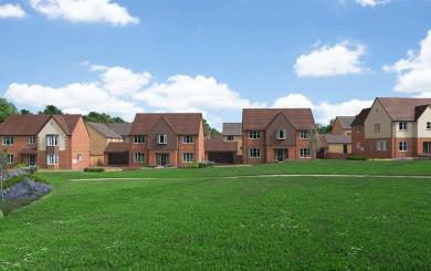 A Computer Generated Image (CGI) of the proposed street scene at The Orchards in Drakes Broughton